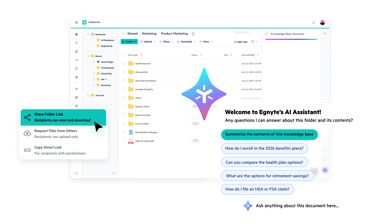 Egnyte's AI Assistant serves as a built-in collaborator, bringing secure AI directly to the user’s workspace Egnyte's AI Assistant serves as a built-in collaborator, bringing secure AI directly to the user’s workspace